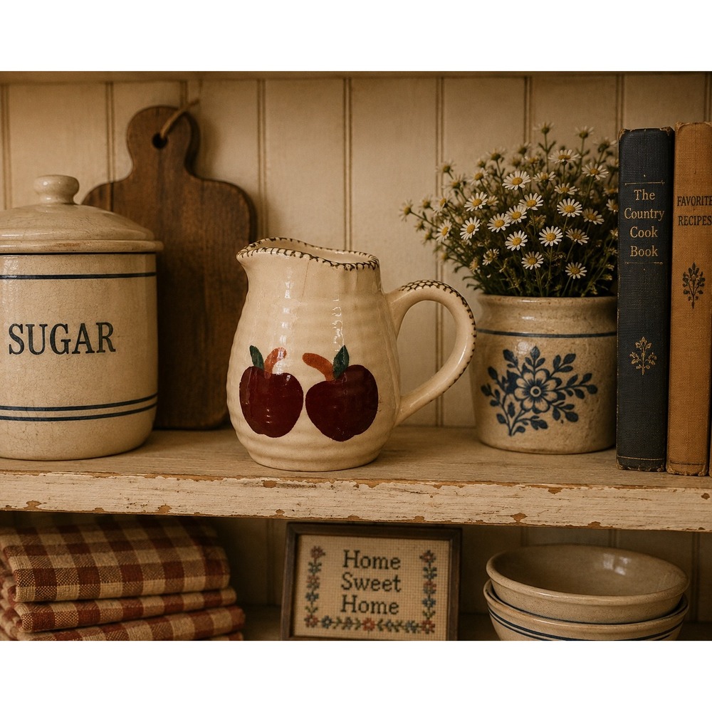 Alco Industries Apple Ceramic Pitcher Farmhouse Beehive Spongeware Creamer 5in
